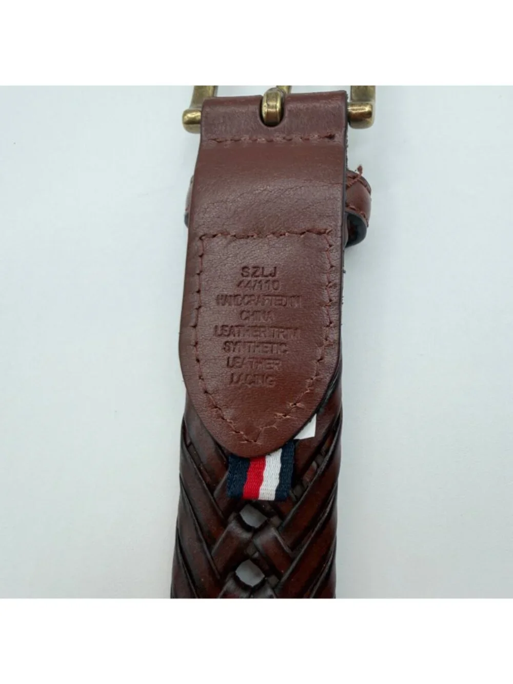 Tommy Hilfiger Dark Brown Preppy Braided Synthetic Leather Belt Size 44